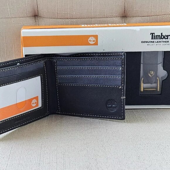 Timberland Men Wallet Keychain Set Cardholder Genuine Leather Billfold W/ Box$52